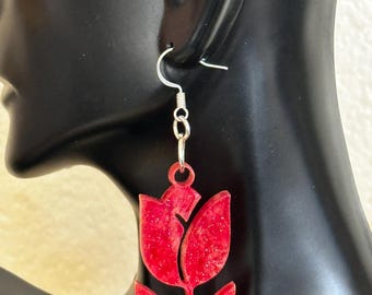 Red glitter pearlescent Tulip earrings