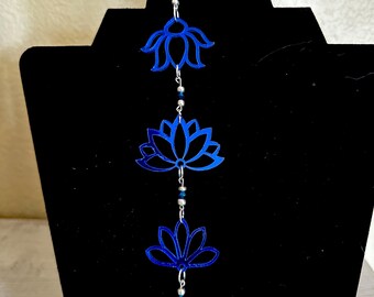 Blue floral mirrored acrylic earrings