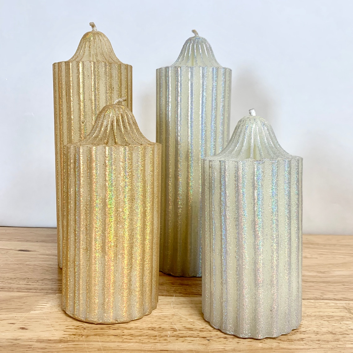 Beeswax Hollow Pillar Candle Gold Iridescent 9 and Etsy