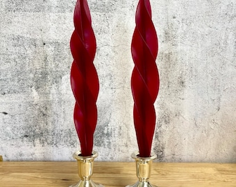 Handmade 100% Beeswax Flame Candle Cranberry 12". Set of Two