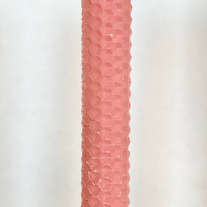 Hand rolled Honeycomb Beeswax Glitter Taper Candles Pink Set of two image 2