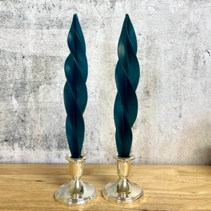Handmade 100% Beeswax Flame Candle Forest Green 12&quot;. Set of Two