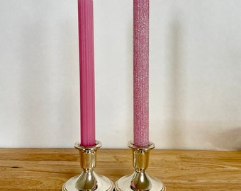1100% Beeswax Hollow Taper Candles - Pink Set of TWO Natural or Iridescent 10"