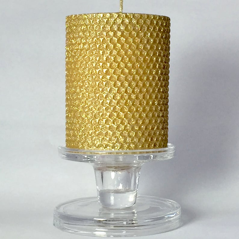 Hand Rolled Beeswax Glitter Pillar Candle Luminous Etsy