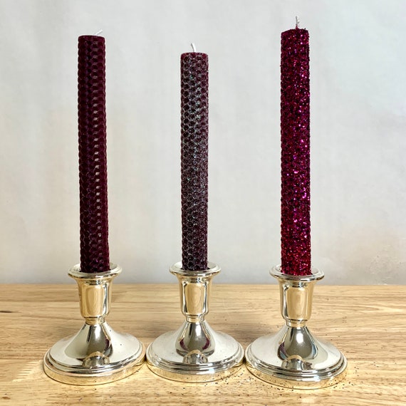 Gold Glitter Beeswax Taper Candles Red 
