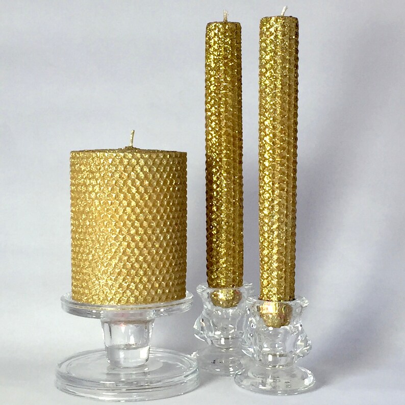 Hand rolled Beeswax Glitter Taper Candles Luminous Etsy