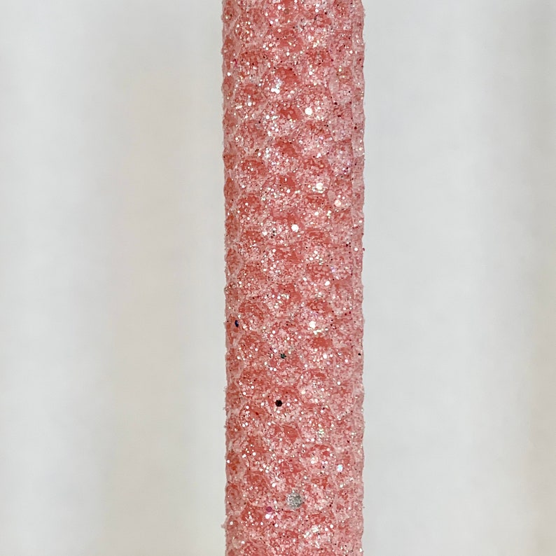 Hand rolled Honeycomb Beeswax Glitter Taper Candles Pink Set of two image 3