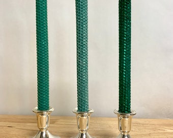 Hand rolled Honeycomb Beeswax Glitter Taper Candles - Green Set of TWO