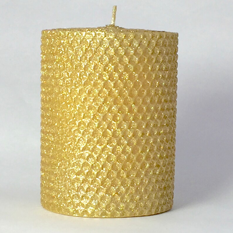 Hand Rolled Beeswax Glitter Pillar Candle Luminous Etsy