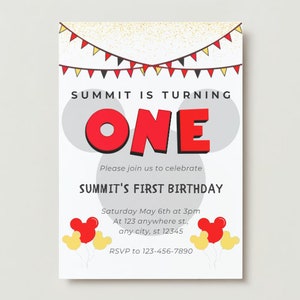 Mickey Mouse Invitation | 1st Birthday | Birthday Invitation | Digital File