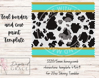 Teal Cow Print | Tumbler Template | SS 20Rhinestones | 5mm Rhinestones | Hexagon | 20oz Skinny Tumbler | Sublimation | Digital | Pattern