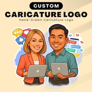 Porträt-Karikatur-Logo-Illustration, Karikatur-Maskottchen-Business-Branding, handskizziertes Logo für kleine Unternehmen