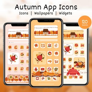 Icone per dispositivi mobili a tema autunnale, icone per app estetiche autunnali, tema iOS stagionale accogliente, download digitale per iPhone, Android, decorazioni per telefoni, schermata iniziale