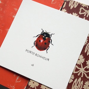 Impressão de besouro, porte-bonheur, amuleto da sorte, pintura de besouro, coccinelle, pintura em aquarela, aquarela, caligrafia, caligrafia, arte entomológica
