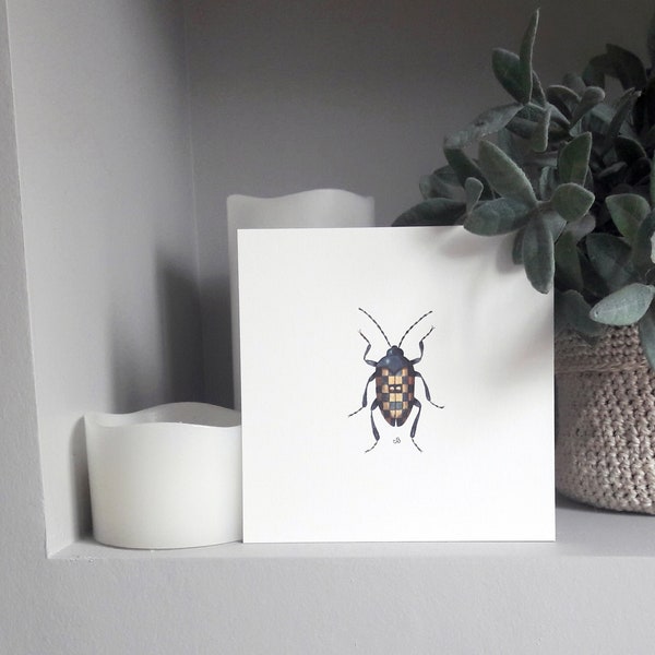 Beetle print, painted beetle, checked beetle, giclée print, entomology, fantasy beetle, watercolor, photorealistic, handmade