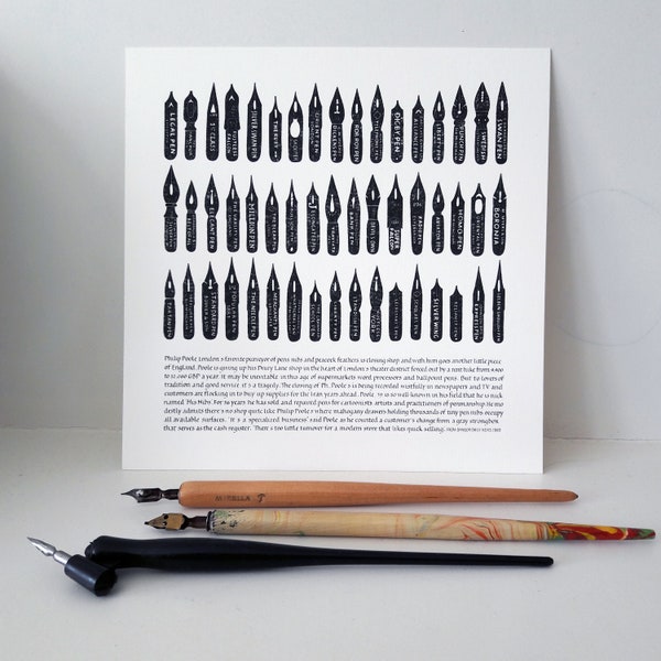 Pen nibs, illustration, calligraphy, black and white, drawing, fineliner, lettering, giclée print, art print