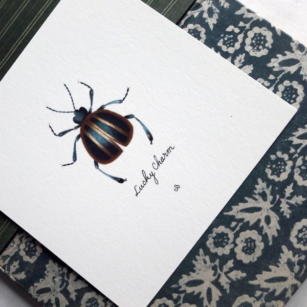 Beetle print, painted beetle, striped beetle, calligraphy, joke boudens, watercolor, wall art print, fauna, entomology, handmade, giclée