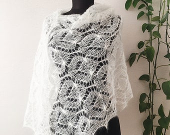 White Mohair Wedding Shawl: Handmade Knitted Bridal Wrap