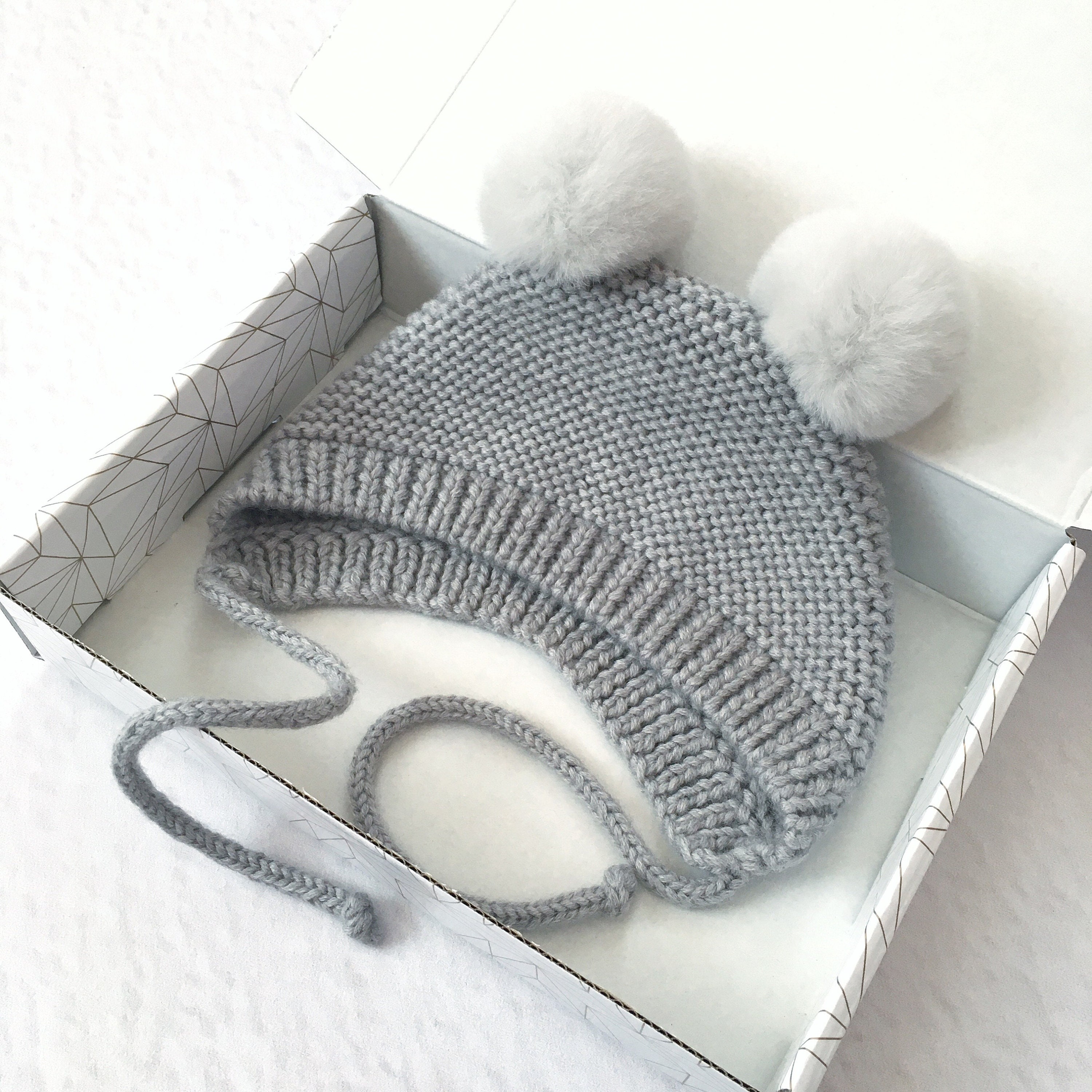 Neugeborenen graue Baby mütze mit Pom Poms Baby Junge | Etsy