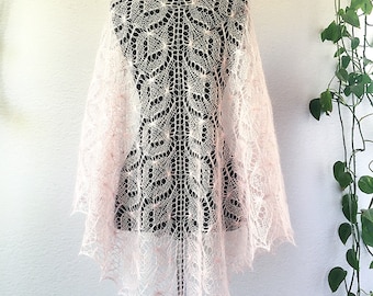Lace Mohair Knit Shawl: Blush Pink Wedding Wrap, Handmade