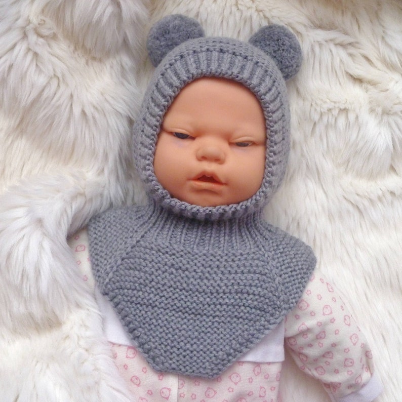 Gray Balaclava Hat With Pom Poms for Baby Boy Etsy Canada
