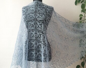 Knitted Blue Wedding Shawl: Mohair Silk Bridal Wrap