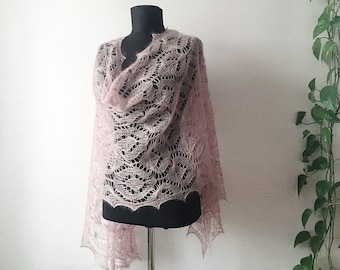 Dusty Rose Mohair Wedding Shawl: Knitted Lace Scarf