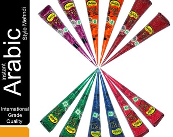Ships From US 12 Colored Natural Henna Herbal Cones Instant Temporary ...