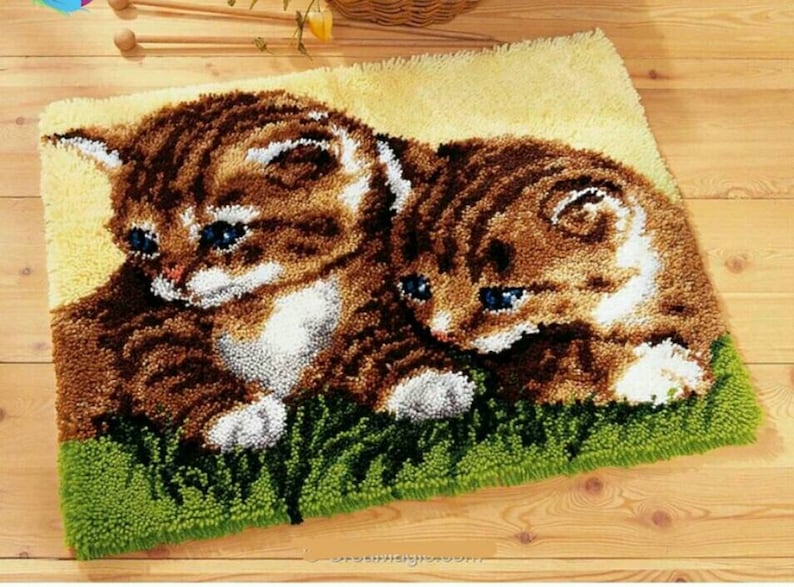 Latch Hook Rug Kit Cushion Pollow Mat DIY Craft Twins Cat 52x38cm Animal carpet embroidery Cross Stitch Needlework Rug