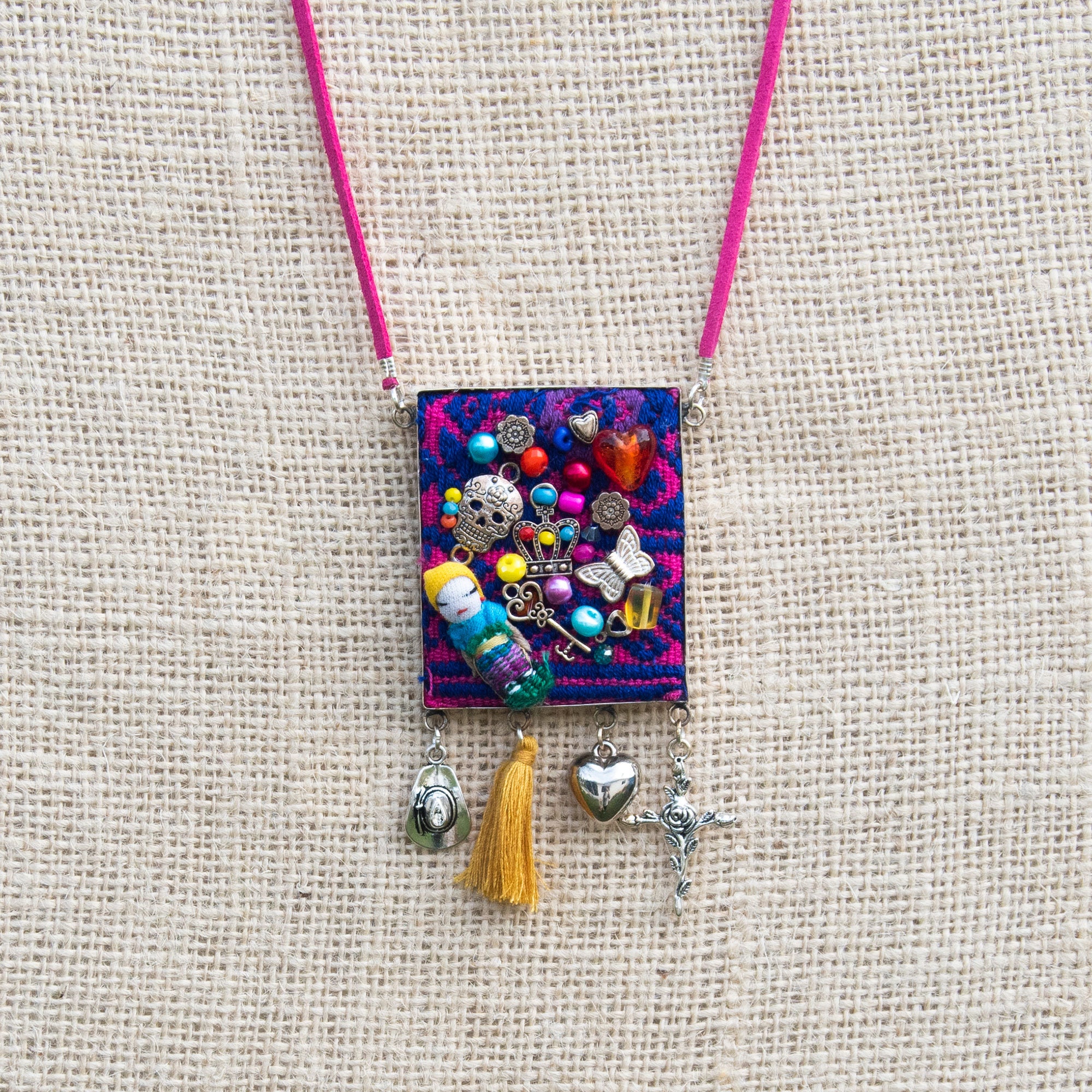 Handmade Folk Jewelry Mexican Folk Necklace Colorful Pendant Etsy