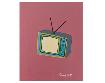 Vintage TV, Original Acryl Malerei auf Leinwand. Von Anne Quiroga