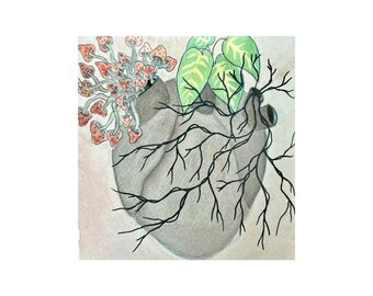 Pflanzenherz, Original Aquarell Malerei, kleine Kunst von Anne Quiroga.