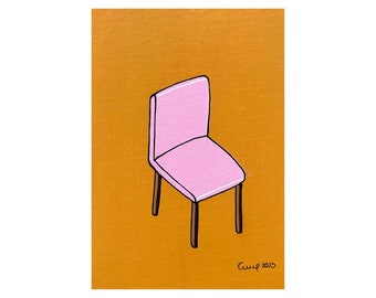 Pink Chair, Original Acrylbild auf Leinwand. Von Anne Quiroga