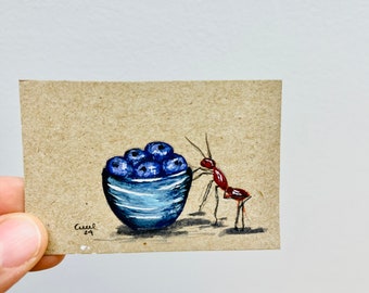 Die Beeren & Die Ameise, Original Mini Art, Sammlerkunst, von Anne Quiroga.