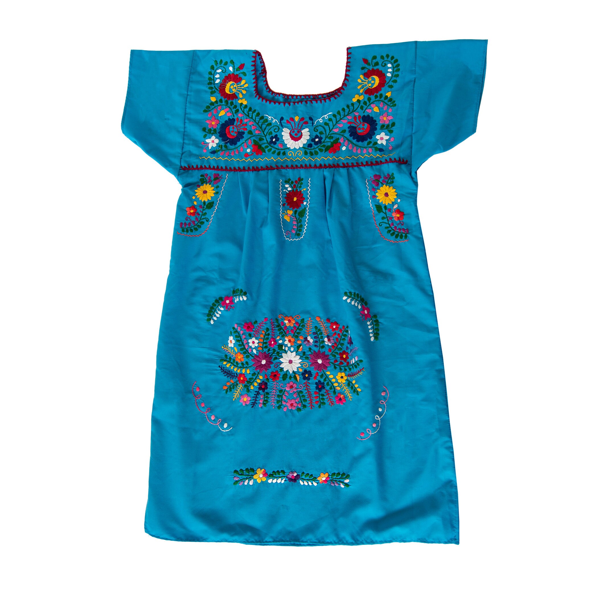 Long Huipil Floral Dress Puebla Dress Mexican Huipil Blue Etsy