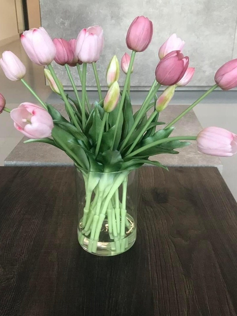 Real Touch Flower Bouquet; Faux Tulips in a Glass Vase; Flower ...