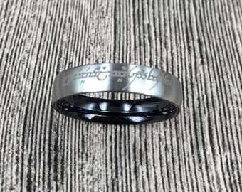 5mm Handmade Elvish Ring Two Tone Silver and Black Anniversary Band Dome Shape Polished Titanium Ring Anniversary ring