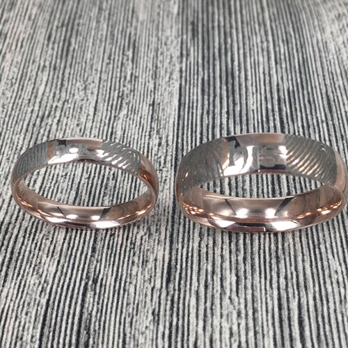 Actual Fingerprint Rose Gold shops Ring Engraved Wedding Band Dome Shape Polished Titanium Rings Set - 6mm & 4mm Available