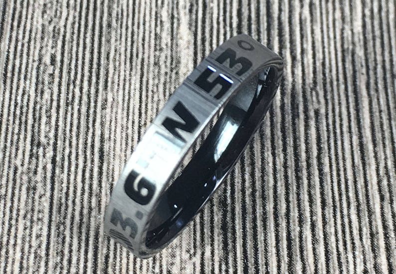 Personalized Location Band Coordinates Ring Custom Latitude Longitude Ring GPS Couple Ring Titanium Ring
