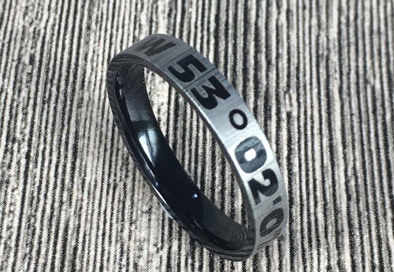 Personalized Location Band Coordinates Ring Custom Latitude Longitude Ring GPS Couple Ring Titanium Ring