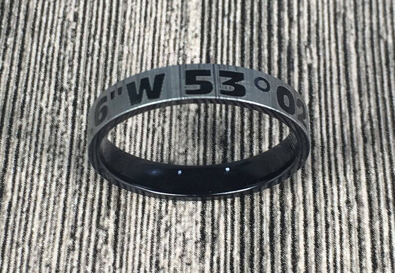 Personalized Location Band Coordinates Ring Custom Latitude Longitude Ring GPS Couple Ring Titanium Ring