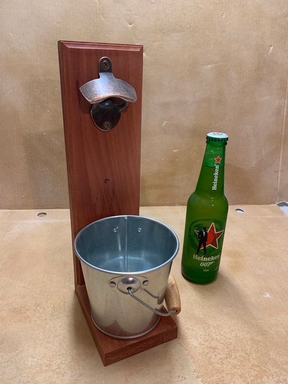 Bottle opener with catching Bucket. Jarrah