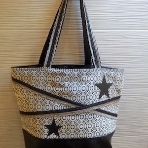 Sac à main cabas gris et noir chic, sac de rentrée, cabas