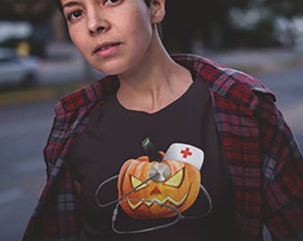 Nurse Shirt, Halloween Nurse, Halloween T-Shirt, Halloween Pumpkin, Funny Halloween, Nurse Costume, Gift for nurse, Women's t-shirt