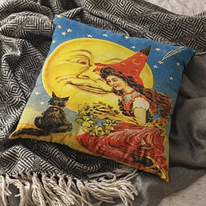 Vintage Halloween, Halloween Decor, Halloween Greeting Card, Hallmark Card, Moon Decor, Square Pillow