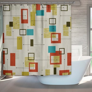 Mid Century Modern, Shower Curtain, Retro Bath, Retro Bathroom, Modern Bath, Art Shower Curtain, Modern Bathroom, Gift for Christmas,