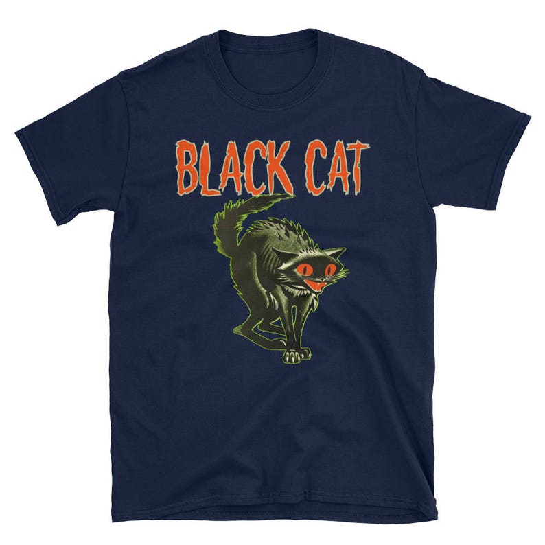 Svart katt, Halloween svart katt, svart katt t-shirt, svart kattdekor, svart kattkostym, Halloween t-shirt, unisex t-shirt bild 3