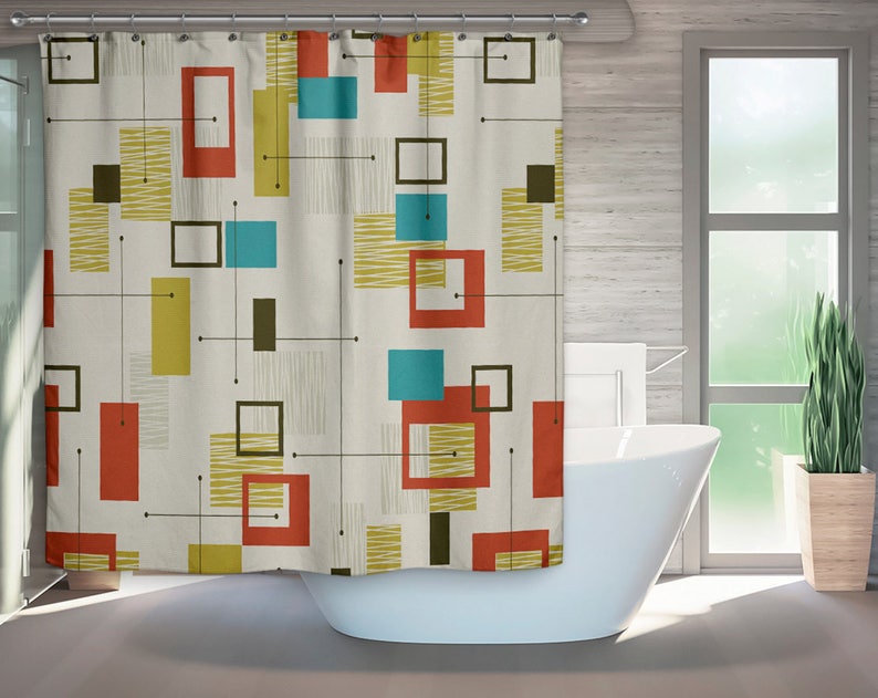 Mid Century Modern Shower Curtain Retro Bath Retro Etsy