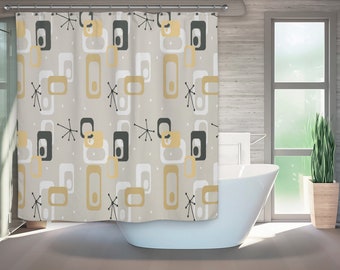 Mid Century Modern, Shower Curtain, Retro Bath, Retro Bathroom, , Modern Bathroom, Modern Bath, Art Shower Curtain, Gift for Christmas,