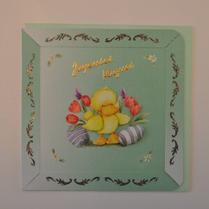 Carte Poussin avec 2 Oeufs et Tulipes
